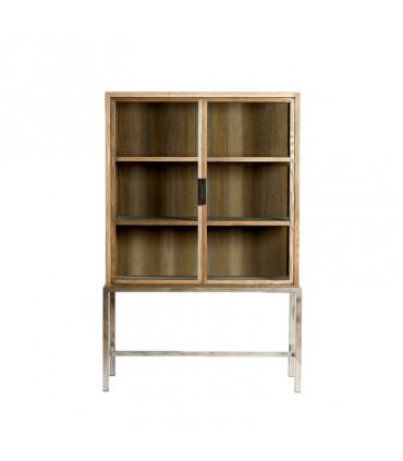 Gray wood and metal display cabinet