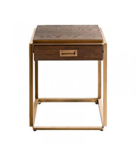 Bedside table in oak and gold metal