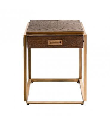 Bedside table in oak and gold metal