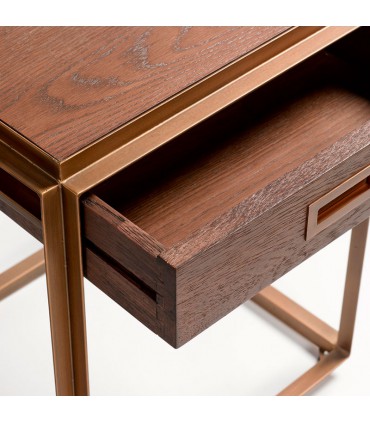 Bedside table in oak and gold metal