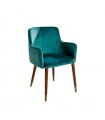 Blue velvet armchair with wooden legs
